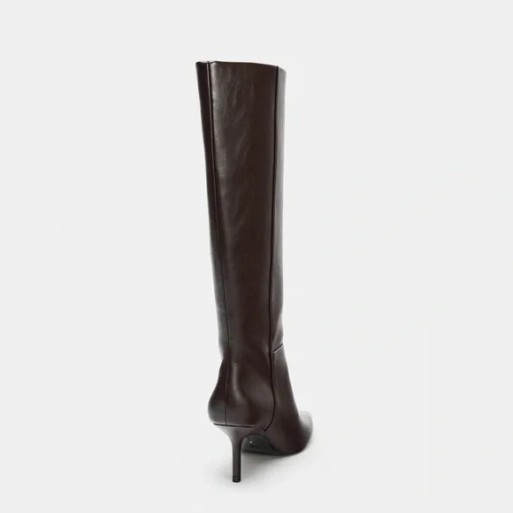 Zara Chocolate Brown Vegan Knee-High Pointed-Toe Boots with Heels. Size 6. - Picture 4 of 9